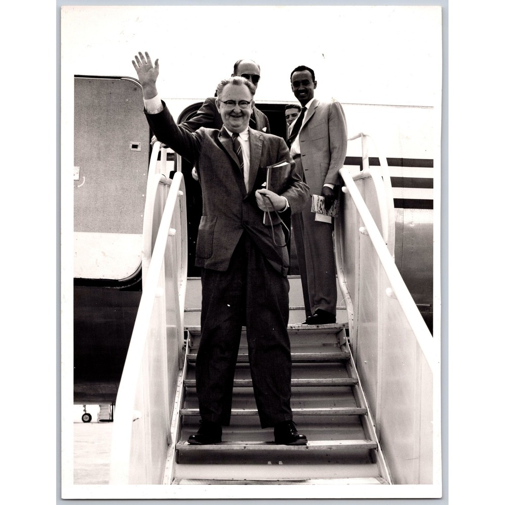 Vintage Press Photo Diplomat‎ Politician Waving Airplane Stairs 1950s 1960s